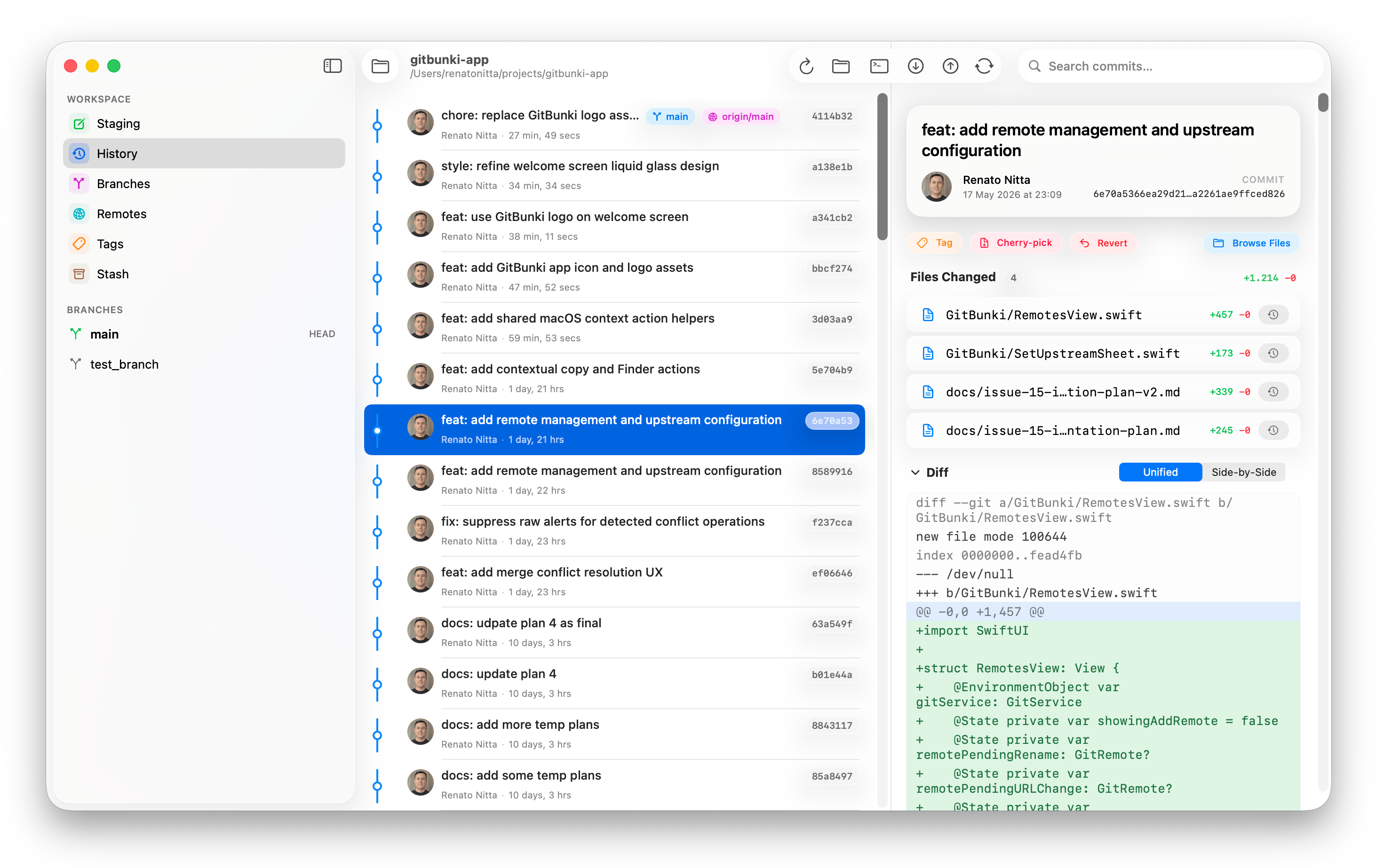 GitBunki commit history with graph